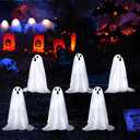 Halloween Decorations, 6 Pack 18.9'' High Solar Small Ghost String Stake Lights 12.8 FT, White Small Cloth Ghost Stakes with 8 Lighting Modes and Waterproof Outdoor Garden/Yard Path Lights, Clod Light