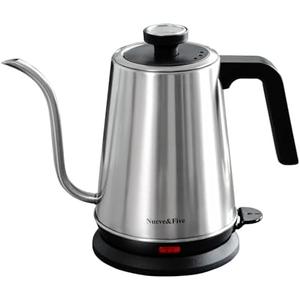 Nueve&Five Gooseneck Electric Kettle with Thermometer,Electric Tea Kettle 1L with Auto Shut-Off，1000W Hot Water Kettle of Stainless Steel,Pour Over Kettle for Coffee & Tea -Chrome
