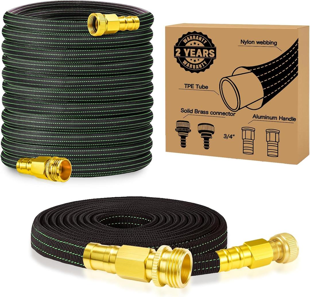 10FT Lightweight Garden Hose,Flexible Water Hose with Solid Brass Head,Kink-Free,Collapsible Hose,High Pressure Flat Water Hose for RV,Boat,Car Wash,Garden,Yard,Camper,Outdoor (GreenBlack, 10 feet)