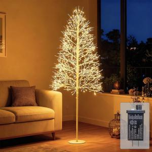 7FT Lighted Artificial Birch Christmas Tree with 768 LED Artificial Light Up Tree Lights for Indoor & Outdoor Home Christmas Party Holiday Decorations - Warm White