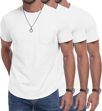 3 Pack Men's Cotton T Shirts Short Sleeve Crewneck Shirts for Men Pocket T-shirts Casual Lightweight Summer Basic Tees (3X-Large)