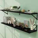 Fun Memories Deep Floating Shelves for Wall, 48W x 8D Wall Mounted Shelves Set of 2, Wide Display Ledge Shelf with Sturdy Metal Brackets for Living Room, Bathroom, Bedroom and Kitchen, Black (48"W x 8"D)