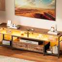Huuger 63 Inch LED TV Stand for 65 70 Inch TV, Entertainment Center with Open Shelves and Power Outlets, TV Console for Living Room, Media Console with Drawers, Rustic Brown, 8779FC