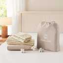 PURE ERA Twin Sheet Set 100% Washed Cotton Gingham Sheets Twin Size Bed Set Linen Feel Soft Breathable Durable,15" Deep Pocket 4Pc Checked Beige Bedsheet