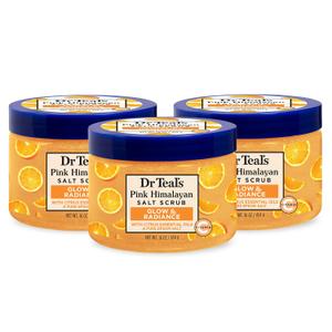 Dr Teal's Pink Himalayan Salt Body Scrub, Glow & Radiance with Pure Epsom Salt & Citrus Essential Oils 16 oz (Pack of 3)