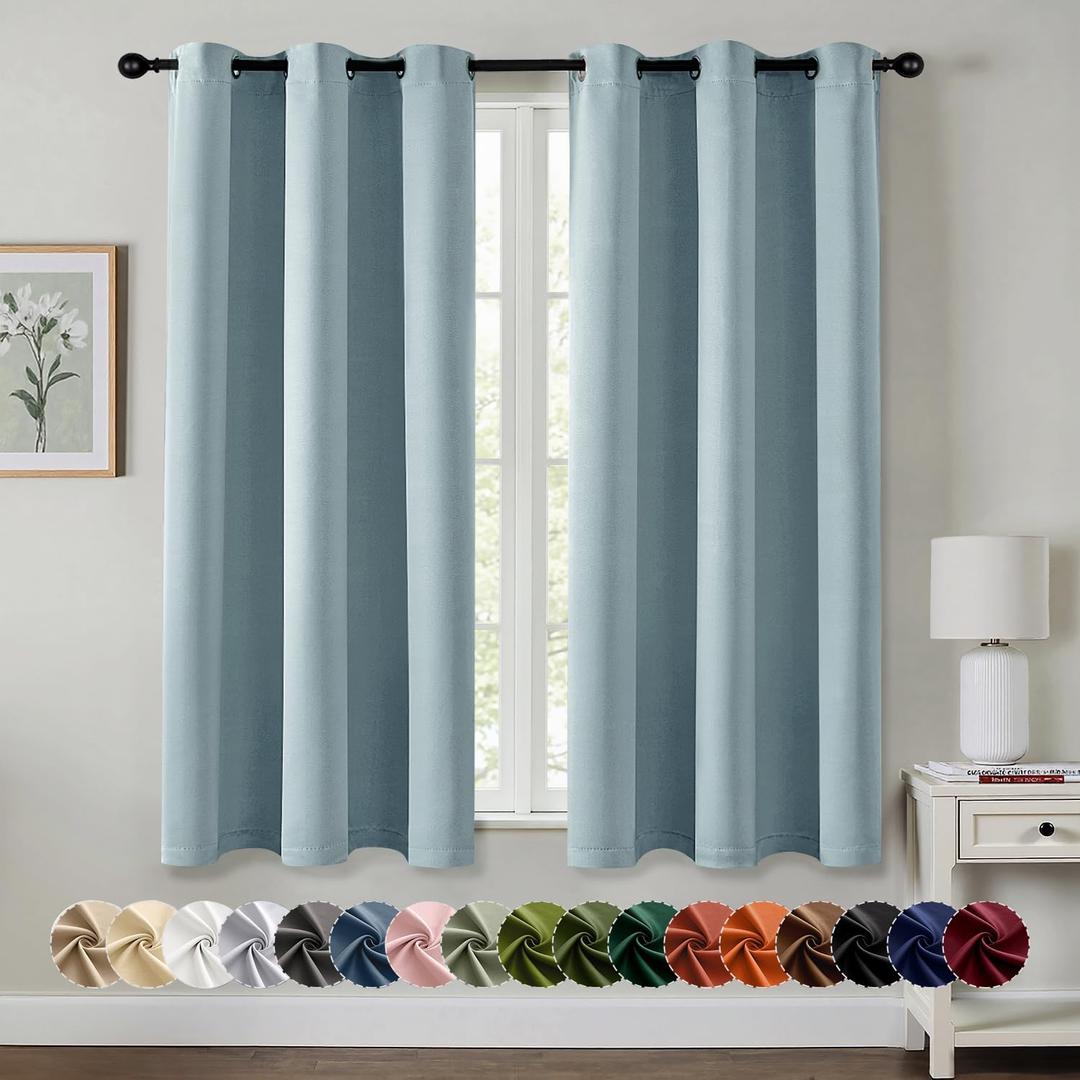 MIULEE Slate Blue Blackout Curtains for Bedroom Living Room 63 Inches Long 2 Panels, Thermal Insulated Room Darkening Drapes Solid Grommet Noise Reduction Light Blocking Window Treatments 40x63 Inch