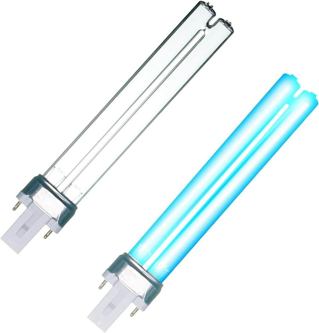 9W UV Light Bulb, Outdoor Pond UV Light Clarifier Compatible with JUP-01 UVE9 CF400 CF500 UV CP-9, UV Light for Fish/TurtleTank/Aquarium, 2 PCS 9W Pond Lights for G23 Base