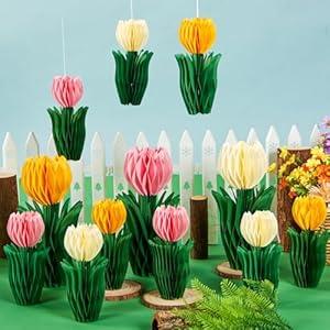 OBBOLO 12 Pcs Tulip Honeycomb Decorations, Spring Decorations for Office, Table Decor, Tulip Party Decorations, Spring Centerpieces for Tables for Mothers Day Party, Womens Day