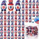 50 Pcs 4th of July Mini Gnomes Set with Acrylic Display Box, 1.4 Inch Tiny Patriotic Gnome Figures, Red White Blue USA Flag Mini Ornaments for Independence Day Party Favors & Table Decor