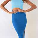 PRETTYGARDEN Women's Summer Midi Bodycon Dresses Casual Crew Neck Side Slit Sleeveless Knit Cut Out Tank Top Dress (Blue, M)