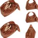 Handbag Crossbody Tote Bag for Women Small Hand Bag weave Vegan Leather Purse Clutch Women's Leather Medium Hobo Bag (Brown)