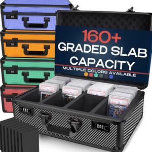 VALUN CARBON FIBER 160+ Slab Graded Card Storage Box (4 ROWS); Durable Sports, PSA Card Storage Box - Organizer Slab for Your Collection - For Baseball, Football, TCG, MTG Cards - Top Loader Design