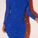 MOEENCN Women Mesh Dress Sparkly Sequin Long Sleeve Square Collar Pleated Bodycon Dresses Party Night Club Outfits Blue Star (Blue, XL)