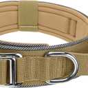 Tactical Dog Collar for Medium & Large Dogs - Military Nylon Training Collar with Control Handle, Adjustable Reflective Collars with Metal Buckle for Training Walking Khaki