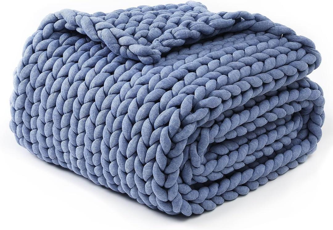 YnM Chunky Throw Blanket, Medium-Weight, Hand Knitted, Skin Friendly, Ventilated and Breathable, Machine Washable, Home Dcor Piece for Couch, Sofa and Bed (Cerulean Blue, 50x70 Inch) (50 x 70 Inch)