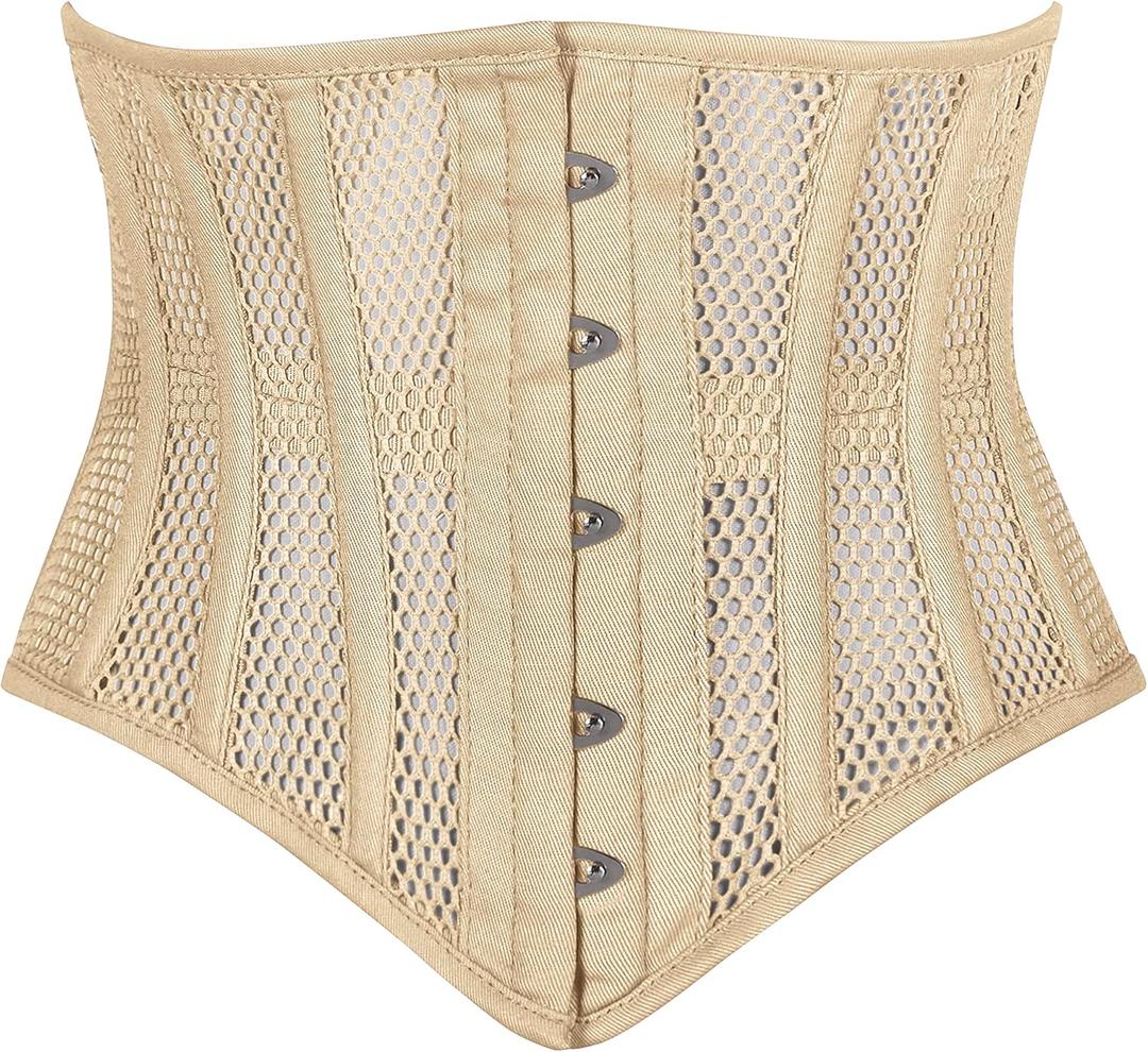 Heavy Duty Under Bust Steel Boned Waist Trainer Cincnher Women's Waspie Mesh Corset (Medium, Beige)
