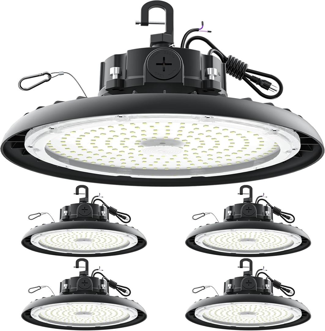 High Bay Lights LED UFO Light 240W LED Shop Lights 6000K IP65 Commercial Bay Lighting Fixture 43200 LM Super Bright, 5ft Cable Plug & Play for Warehouse Factory Garage Workshop Barn 4 Pack