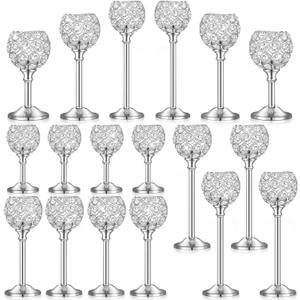 Qunclay 18 Pieces Crystal Candle Holders Bulk Candle Stick Holder Centerpieces for Table Wedding Centerpieces Crystal Decorative Tealight Dining Table Decor for Party(Silver)