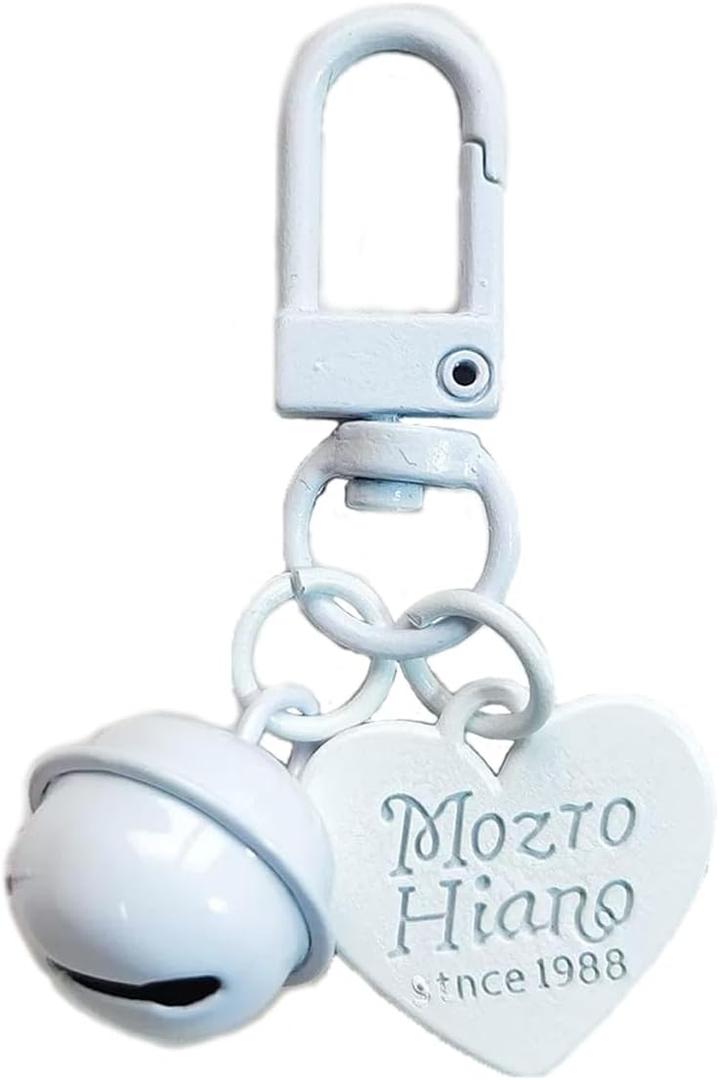 Heart Bell Keychains with Open Jump Buckle, Painted Metal Keychain Decor for Bag Purse Keys, DIY White Keychain Accessories with Heart Charm Bell (White)