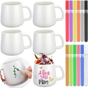 Mifoci 4 Sets Make Your Own Mug Mother's Day Gifts Painted Ceramic Mugs to Paint Kit You Can Decorate Coffee Cup Decorating Kit DIY Ceramic Cup for DIY Create a Keepsake Gift Craft (Classic)