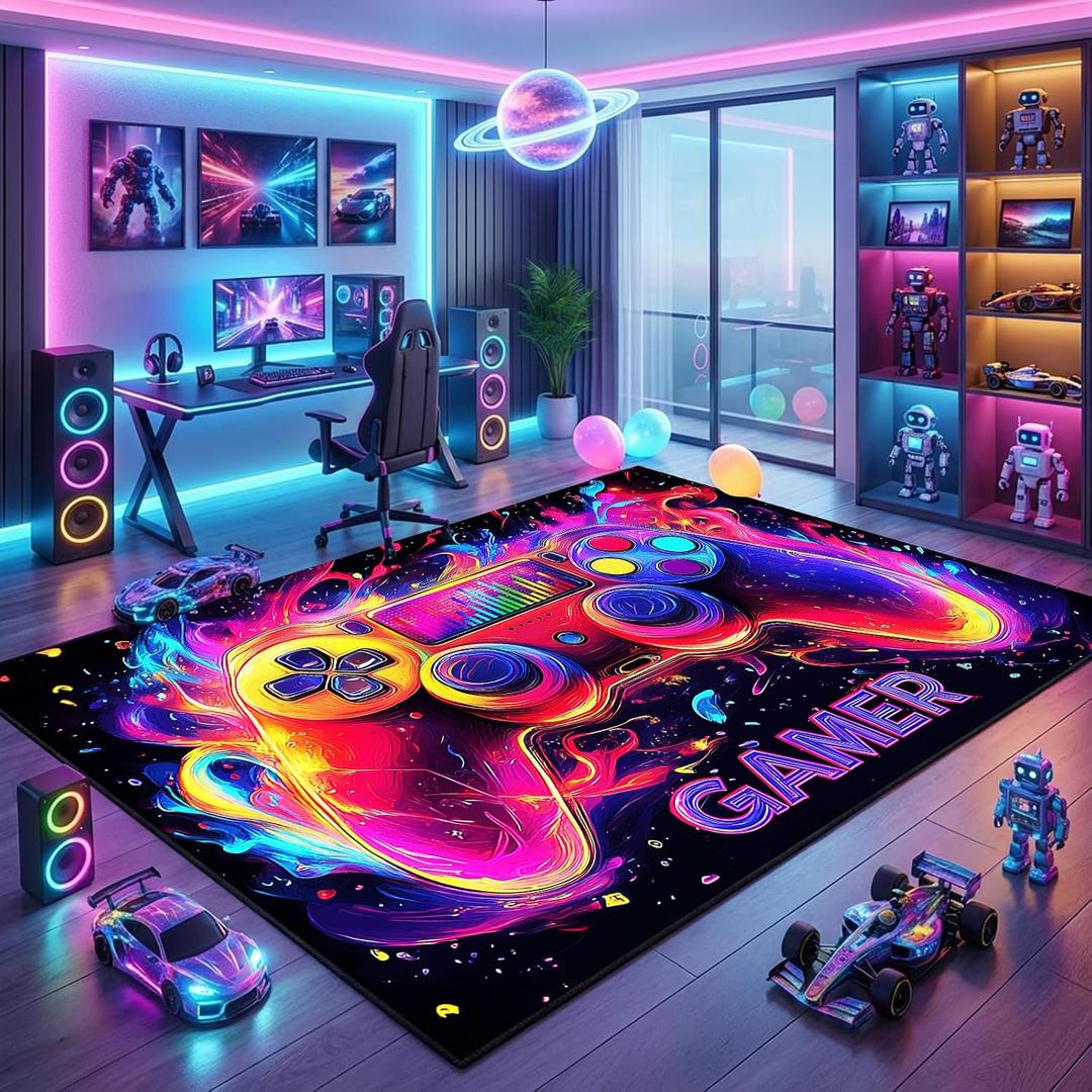Gaming Rug for Boys Room - Gamer Rug, 9'x12' Gaming Carpet for Teens Boys Bedroom Playroom Decor, Game Controller Carpet for Office Computer Chair Floor Mats