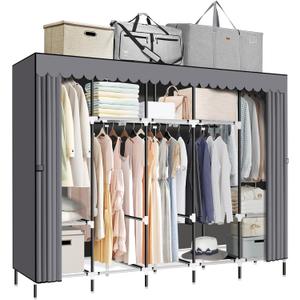LOKEME Portable Closet, Great Size 82-Inch Portable Wardrobe with 5 Hanging Areas and 10 Storage Shelves for Hanging Clothes, Extra Sturdy 25mm Steel Tube and Easy to Assemble, Grey