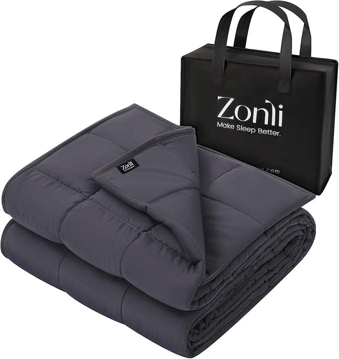 ZonLi Weighted Blanket for Adults (60"x80", 17lbs, Dark Grey) Queen Size High Breathability Cooling Heavy Blanket, Soft Material with Premium Glass Beads, All-Season, Easy Care