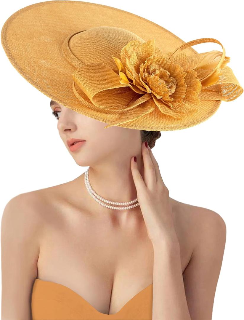 dressfan Church Fascinator Derby Hats for Women,20s 50s Linen Vintage Derby Hat for Church/Wedding/Cocktail/Tea Party