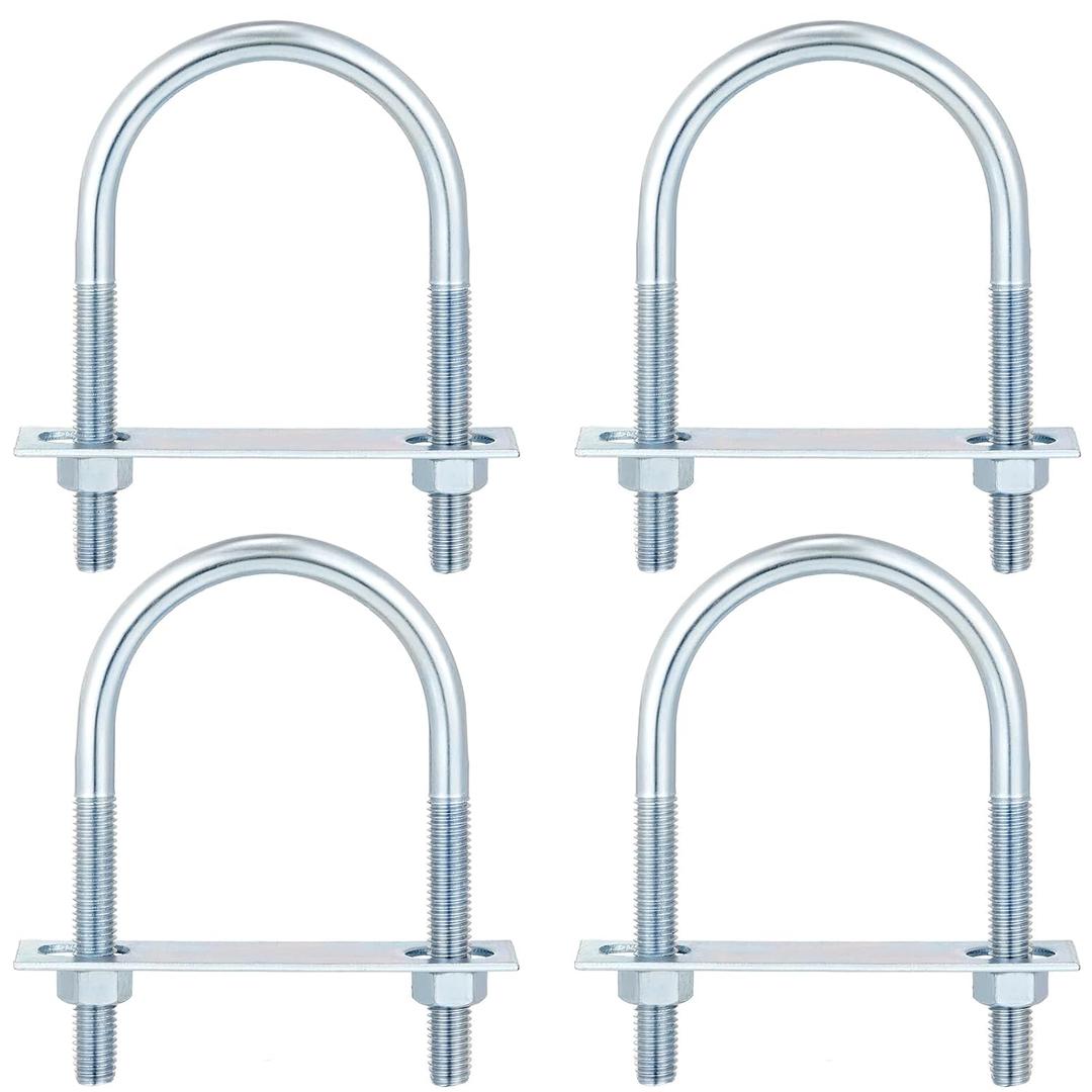 U Bolts Zinc Plated Carbon Steel with U Bolt Plates and Nuts for Fastening Products (4 Sets,1/2 x 3-1/2 x 6 Inch)