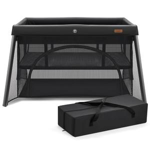 HARPPA Travel Crib, Lightweight Portable Crib Requires No Assembly, Foldable Pack and Play for Baby and Toddlers, Compact Play Yard with Bed,Black