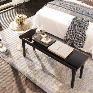 Wilk Dining Bench, 47 Wooden Entryway Bench, Indoor End of Bed, 100% Solid Oak Wood (Black)