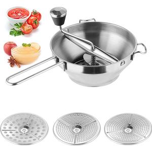 1 PCS Food Mill, Stainless Steel Food Mill for Tomato Sauce&Canning, Food Mill Hand Crank with 3 Grinding Plates for Mashing Grating Fruits Vegetables(7.5""/19cm x 3.2""/8cm), Silver