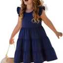 HILEELANG Little Girls Short Sleeve Dresses Easter Summer Cotton Casual Skater Swing Twirly Sundress