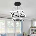 O'NEELDY Modern 3 Ring LED 52W Black Pendant Light with Irregular Ring Lights Adjustable Hanging Lamp for Dining Room Bedroom Kitchen Island Cafe, 16 inches x 16 inches x 47 inches