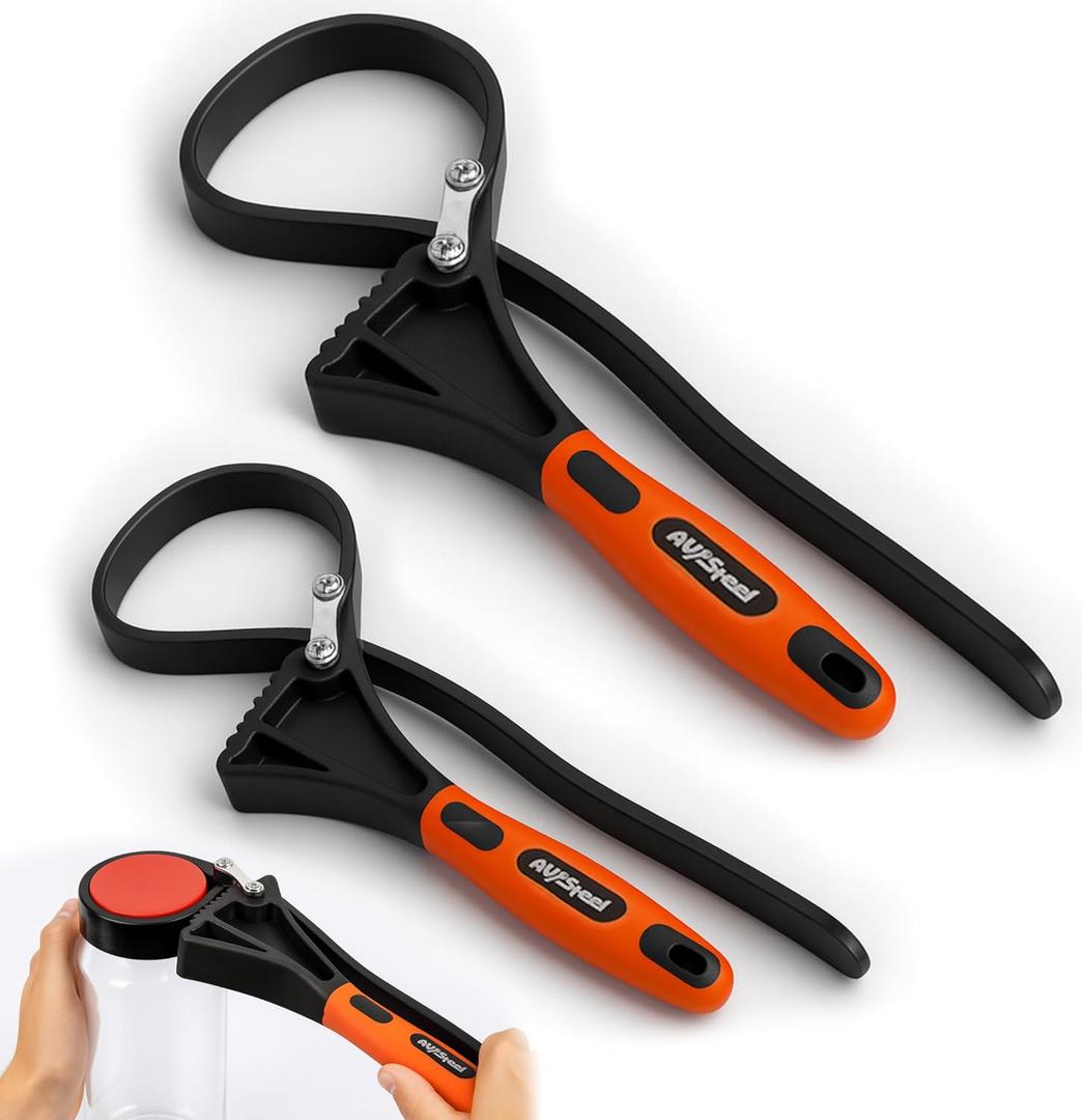 AV Steel Rubber Strap Wrench 2pcs, Adjustable Oil Filter Strap Wrench with Reinforced Belt, Max Diameter 4" and 6", Perfect for Removing Oil Filters, Hard-to-reach Pipes, Jars, Plumbing