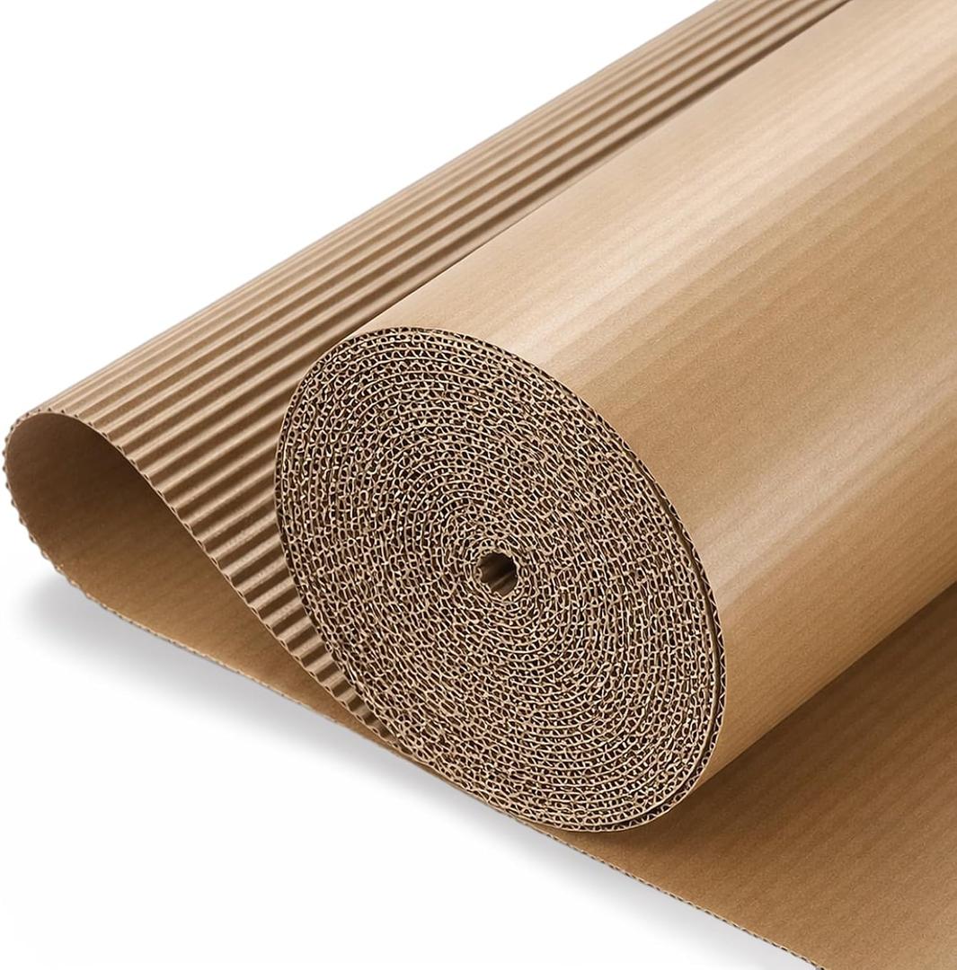MotiMind Corrugated Cardboard Roll, 24 x 400 Inches Single Face Cushioned Wrap Corrugated Cardboard Paper for Shipping, Packing, Moving, Crafts & Floor Protection (Brown)