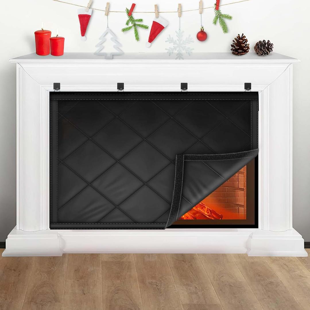 Fireplace Cover, Fireplace Draft Stopper for Heat Loss, Fireplace Blocker Blanket with Hook and Loop Tape, Indoor Fireplace Blanket for Insulation Black 33" W x 29" H