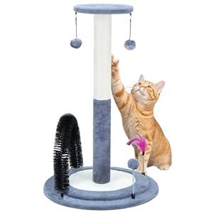 ROYPET Multifunctional Cat Scratching Posts for Indoor Kittens, Cat Scratching Posts for Play and Activity, Scratching Posts with Feather Toys and Self-Grooming Brush, Grey