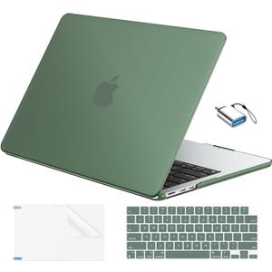 EooCoo Compatible with MacBook Air 13 inch Case M5 2026-2022 M4 M3 M2 Model A3449 A3240 A3113 A2681, Mac Air 13.6 inch Hard Shell & Keyboard Cover & Screen Film & Type-C, Matte Midnight Green