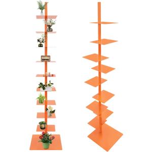 Sizcdiomk 9-Tier Narrow Spine Bookshelf, Modern Bookcase, Adjustable Vertical Bookshelf, Metal Rotating Bookshelf Tower for Home Office Living Room Bedroom (Orange)