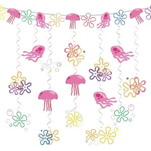 Yellow Cartoon Party Decorations Jellyfish Flowers Hanging Swirls Cartoon Ocean Theme Hanging Decor Under the Sea Party Decorations for Kids Baby Shower Birthday Party Supplies