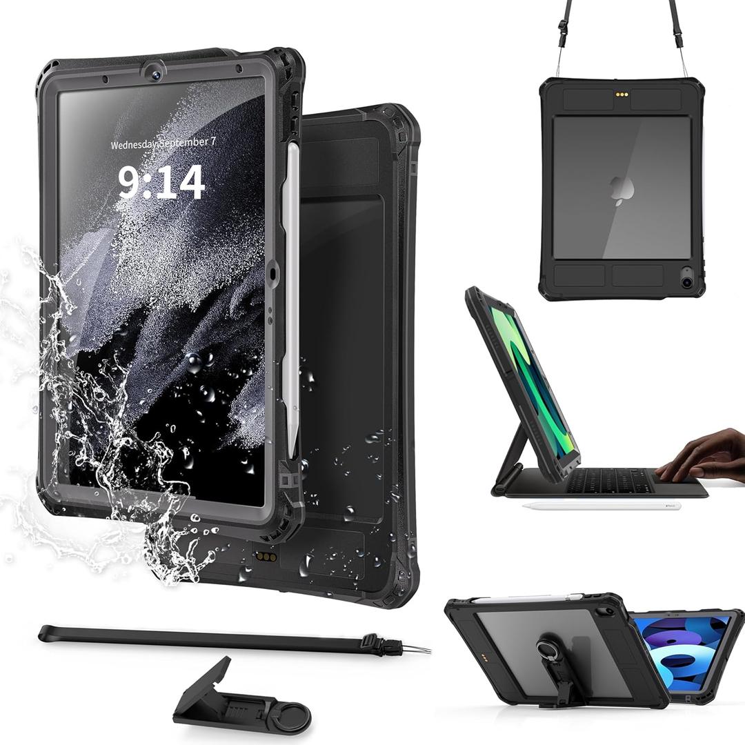 IP68 Waterproof Case for iPad Air 11 inch M2 2025 2024 with Pencil Holder,Foldable Kickstand,Shock Dust Snow Proof, Full-Sealing Watertight Cover for ipad air 5th 4th