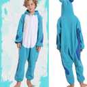 Unisex Kids Animal Oneise Pajamas, Boys Girls Flannel Hooded Halloween Cosplay Costume/Homewear/Sleepwear (Blue)