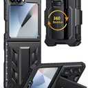 FNTCASE for Samsung Galaxy Z-Flip-6 Case: Military Grade Protection Shockproof Cell Phone Cover with Belt Clip Holster & Kickstand | Protective Drop Proof Rugged Case for Z Flip 7 FE 2025-Black