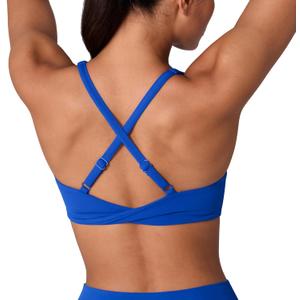UNISSU Hugcurve Adjustable Twist Cross Back Sports Bra for Women V Neck Wireless Padded Yoga Workout Tops L