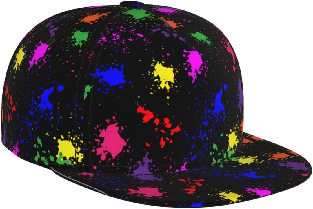 Fashion Snapback Hat for Men Women, Hip Hop Style Baseball Cap Flat Bill Hats Adjustable Trucker Sun Hat (One Size, Colorful Paint Splatter Art 5)