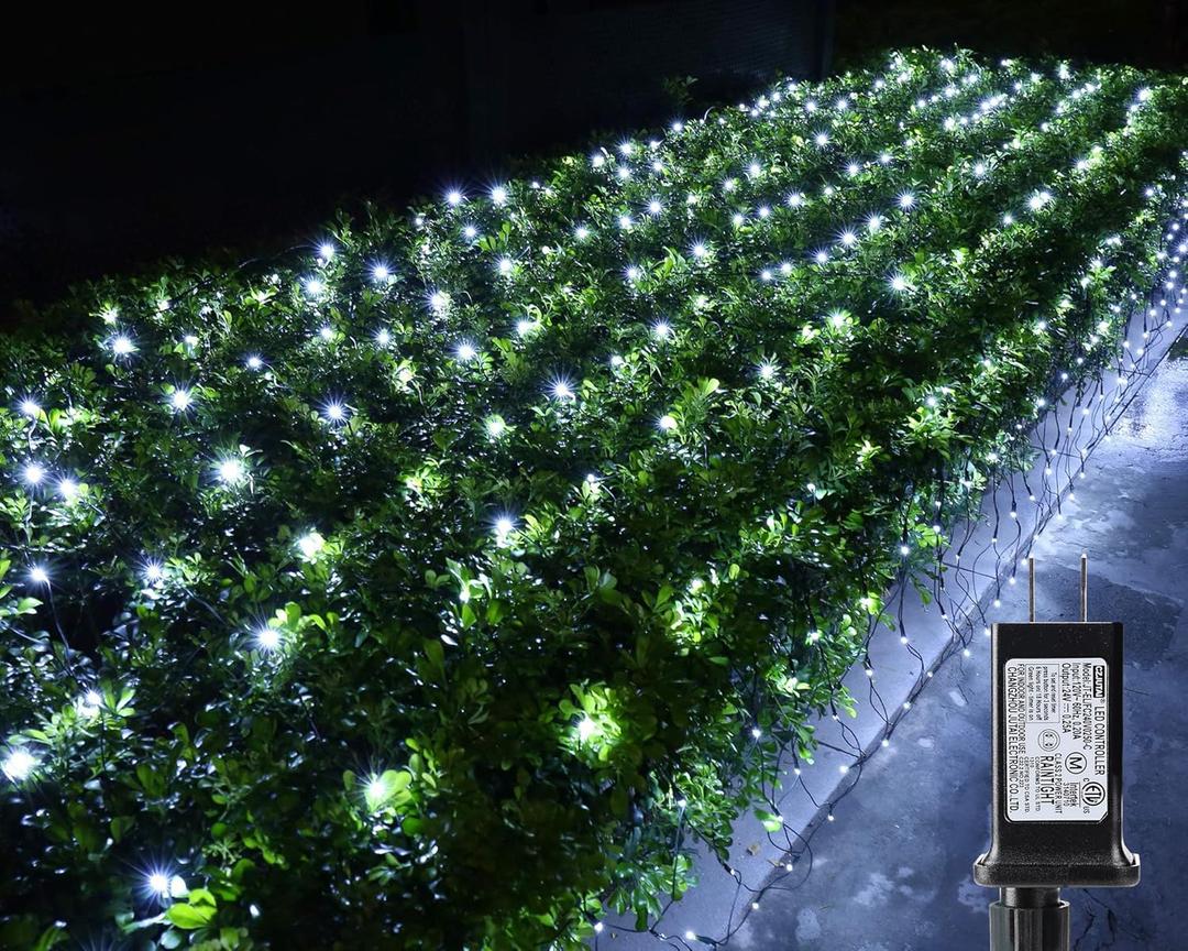 iBaycon 4ft x 6ft Christmas Net Mesh Lights, 8 Modes Timer Connectable Waterproof Christmas Lights for Trees, Bushes, Wedding, Garden, Outdoor Decorations (White, 1PACK)