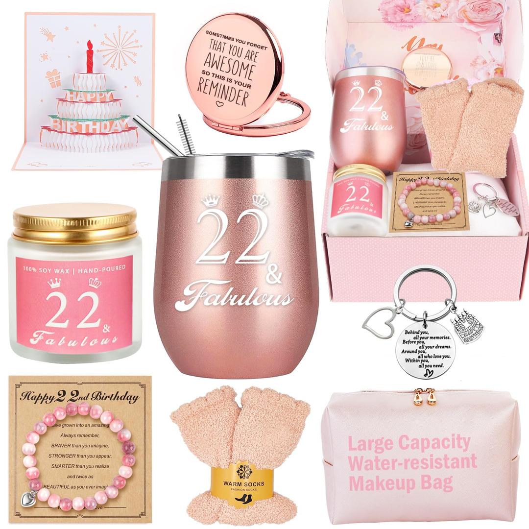 22nd Birthday Gifts For Girls, 22 Year Old Girl Birthday Gifts, Happy 22nd Birthday Basket Gifts Box for Best Friends Female Daughter Sister Her Girlfriend Coworker Bestie Women Birthday Unique