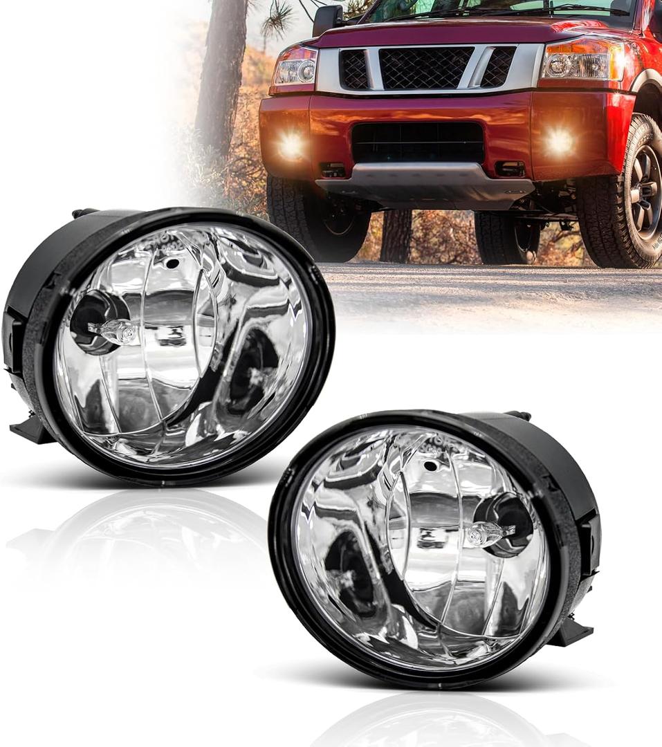 Fog Lights Assembly for 2004 2005 2006 2007 2008 2009 2010 2011 2012 2013 2014 2015 Nissan Titan Replacement Kit for 2005-2007 Nissan Armada with 899 12V 37.5W Halogen Bulbs ​Clear Lens