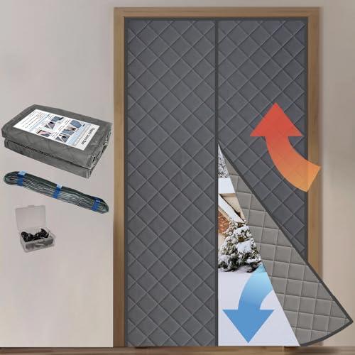 Joramoy Thermal Door Insulated Curtain for Winter Fits Door Size 32" x 80", Magnetic Oxford Cloth Thicken Cotton Filled, Winter Door Cover Insulation,Keep Warm Air in, Grey